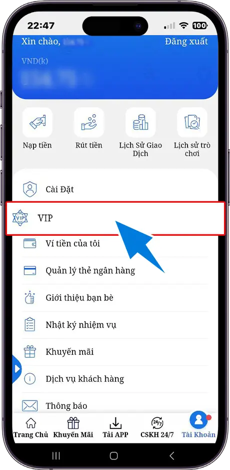 Bước 2 : Chọn mục "VIP "